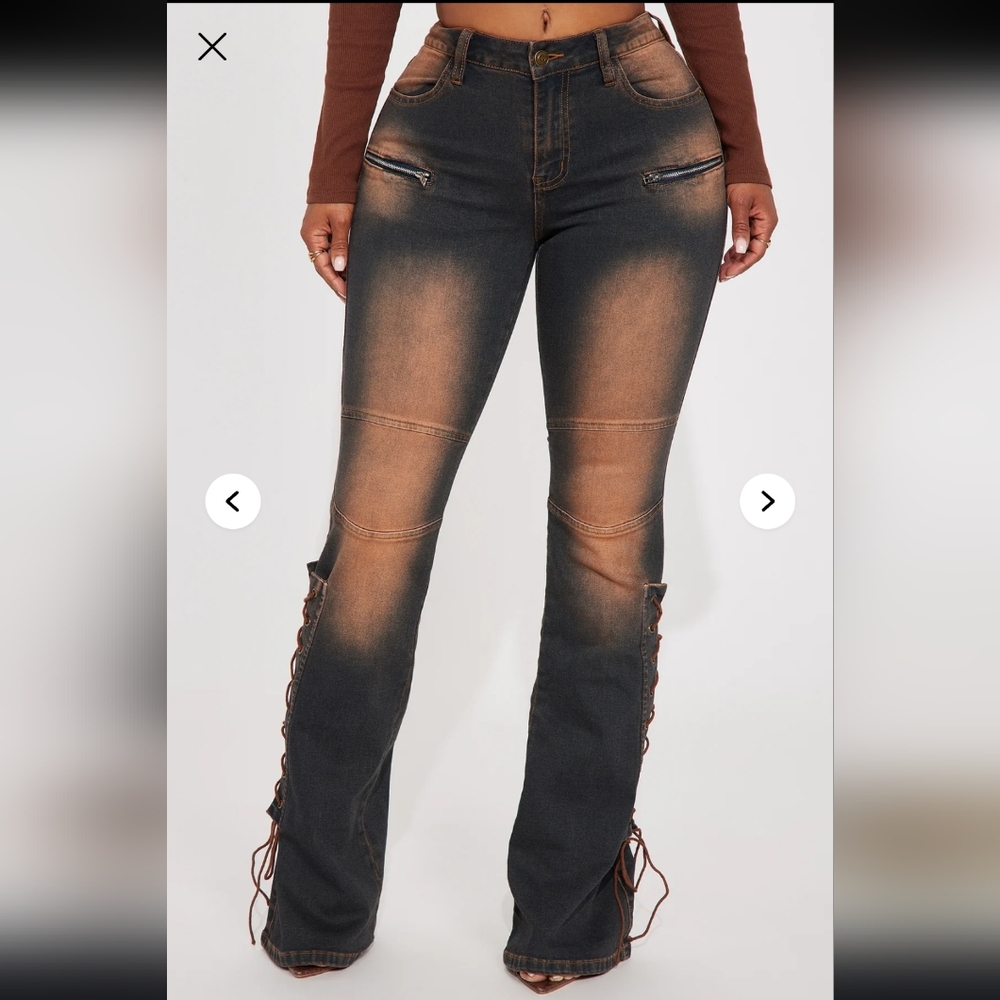 Fashion nova Tinted Flare Jeans - Dark Wash brown washed